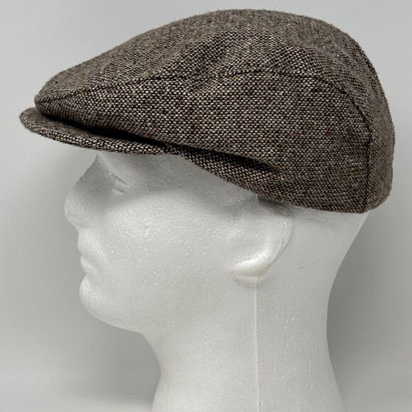 Vintage Tweed Flat Cap Hat Newsboy Cabbie Capas Headwear USA Made Beige M Medium - Picture 7 of 10